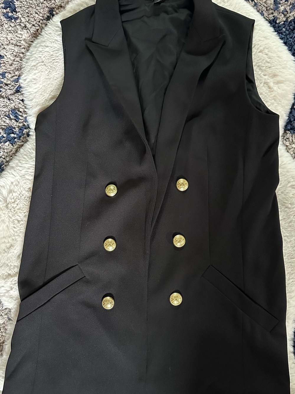 Express Black Sleeveless Double-Breasted Vest with Gold Buttons